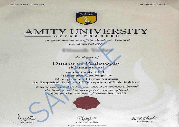 amity university sample certificate